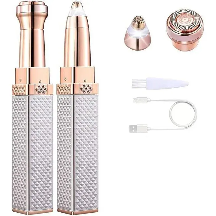 Rasoir facial 2 en 1 pour femmes rechargeable par USB idéal pour les joues le menton et les bras couleur champagne Corded Electric