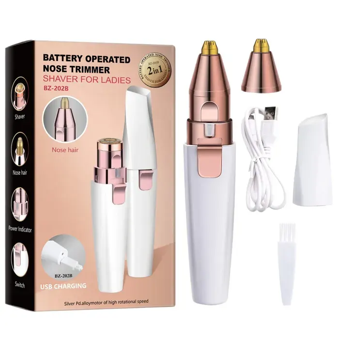 Rasoir facial et tondeuse à sourcils pour femme : Rasoir électrique rechargeable 2-en-1 avec lumière LED Doux indolore et portable — coloris Blanc