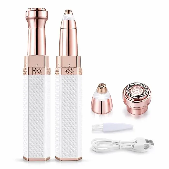 Rasoir facial femme APROSP 2 en 1 rechargeable USB têtes interchangeables visage sourcils bras champagne blanc