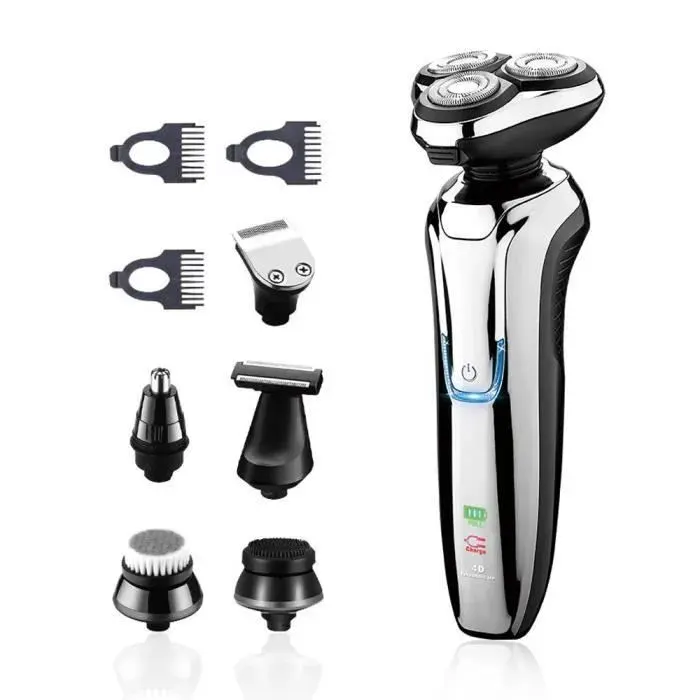 Rasoir Hommes Électrique Rotatif Tondeuse À Barbe Enlever Poils Nez Oreilles Sans Fil Rechargeable USB Classique Imperméable 6 En 1