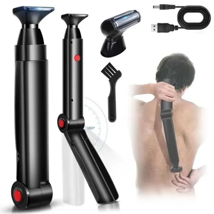 Rasoir pour le dos homme à manche long rasoir pour le corps homme avec 2 têtes flexibles à absorption des chocs