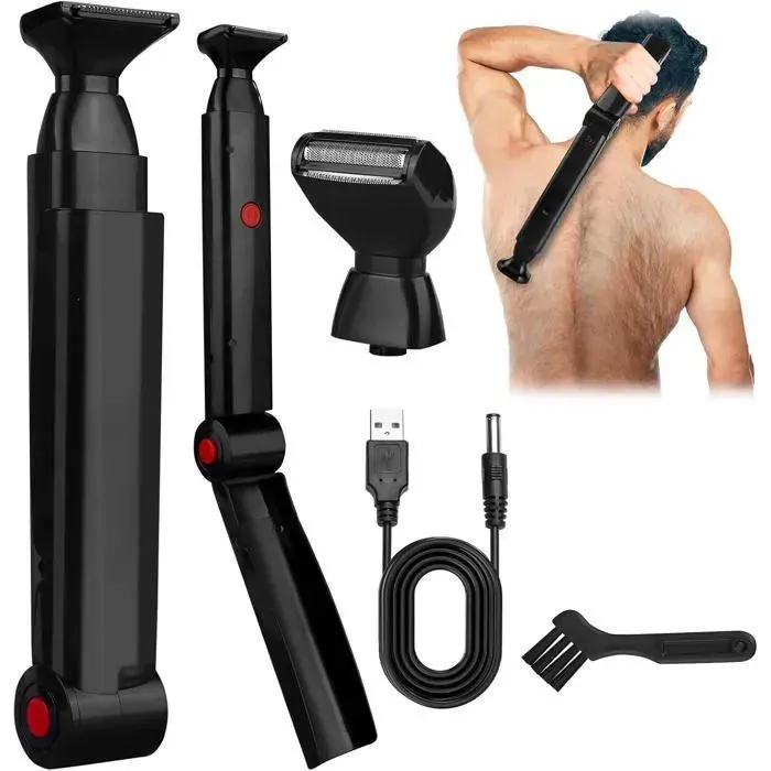 Rasoir pour Le Dos pliables LANGTU pour homme avec 2 têtes de rasoir flottantesrasoir électrique à long manchetondeuse pour le dos