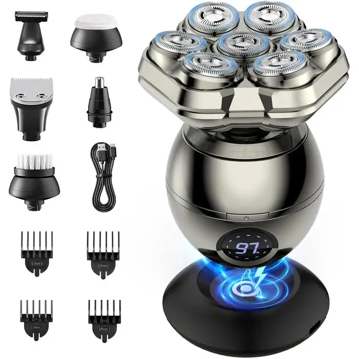 Rasoir Tete Chauve Homm7D Rasoir Electriques Hommes Cheveux-6 En 1 Tondeuse Crane Chauve Rasoir Chauve Magnétique Amovible Humi
