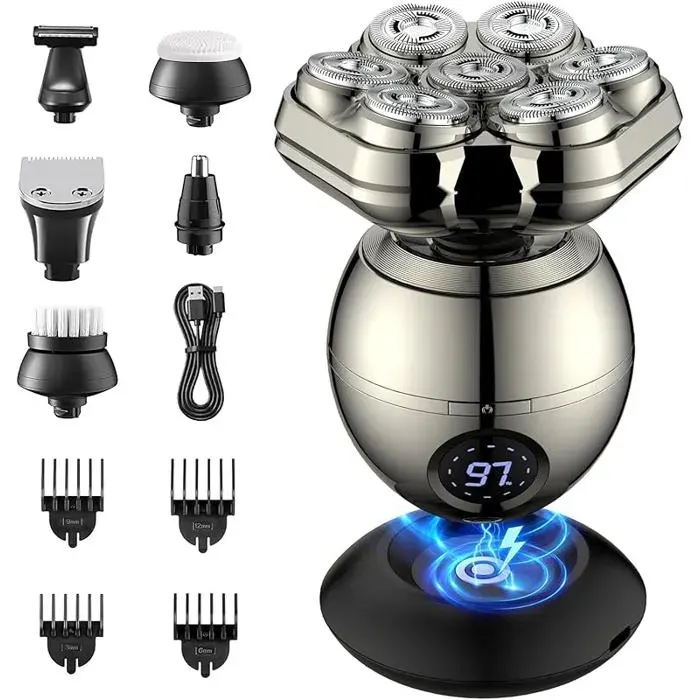 Rasoir Tete Chauve Homme 7D Magnética Rasoir Électrique Homme- Recargable Tondeuse Crane Chauve avec 7d Argent Ma RASOIR ELECTRIQUE