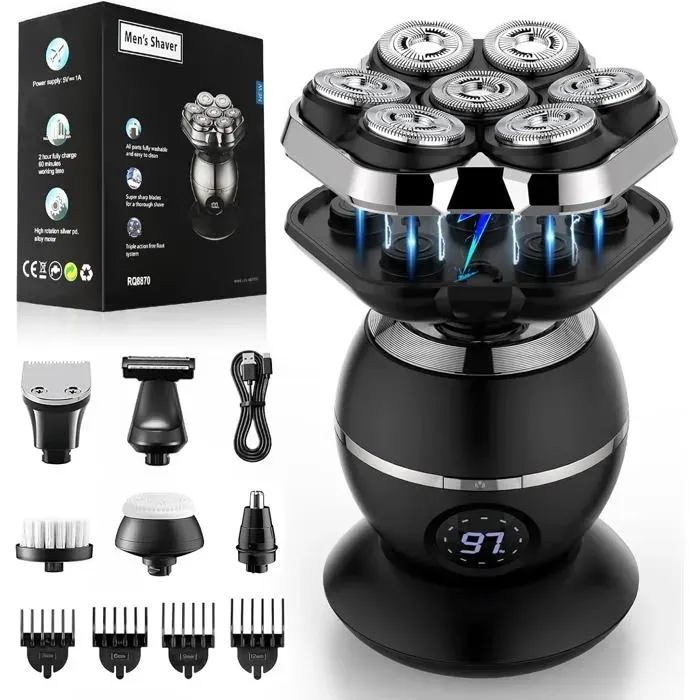 Rasoir Tete Chauve Homme 7D Magnética Rasoir Électrique Homme- Recargable Tondeuse Crane Chauve Avec Écran Led- Humide/Sec Étanche