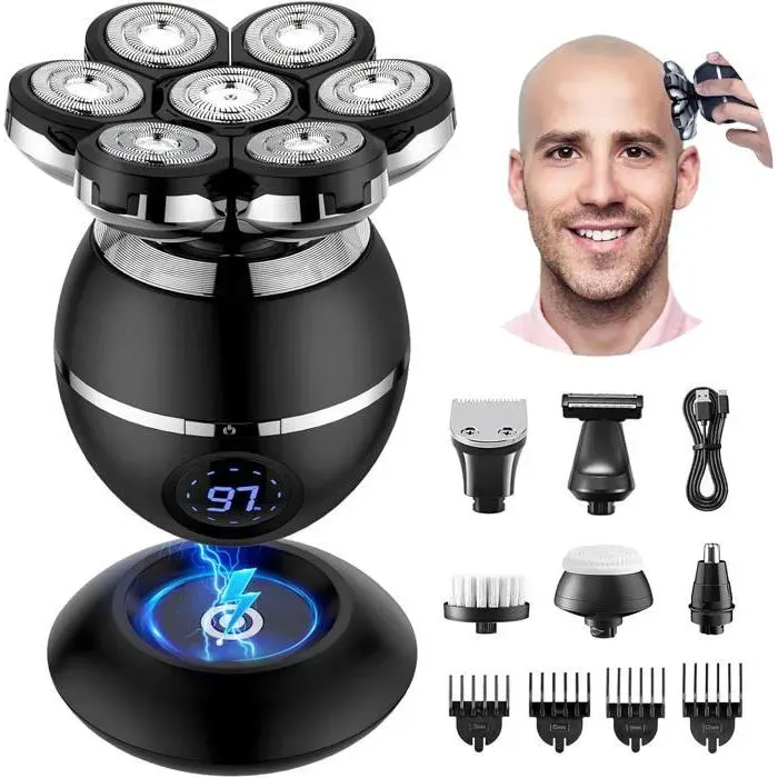 Rasoir Tete Chauve Homme 7D Rasoir Électrique Homme- 6 En 1 Tondeuse Crane Chauve- Humide/Sec Étanche Ipx7 Pour H RASOIR ELECTRIQUE