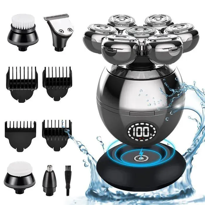 Rasoir Tête Chauve Homme 7D Rasoir Electriques Hommes Cheveux avec 7 Têtes Rotatives Étanche Charge Sans Fil Type-C