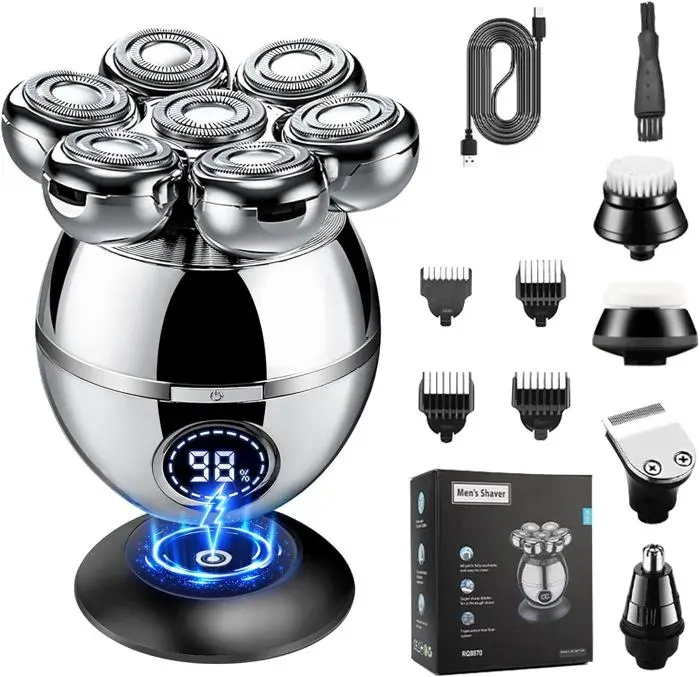 Rasoir Tete Chauve Homme 7D Skull Shaver 6 En 1 Tondeuse Crane Chauve Rasoir Électrique Humide/Sec Étanche Ipx7 Kit De To[J148]
