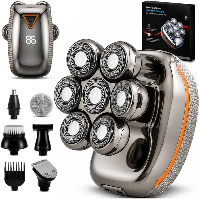 Rasoir Tete Chauve Homme 7D Skull Shaver Électrique Hommes Cheveux 90mins dautonomie Rasoir Crane Homme Chauve Étanche Wet & Dry