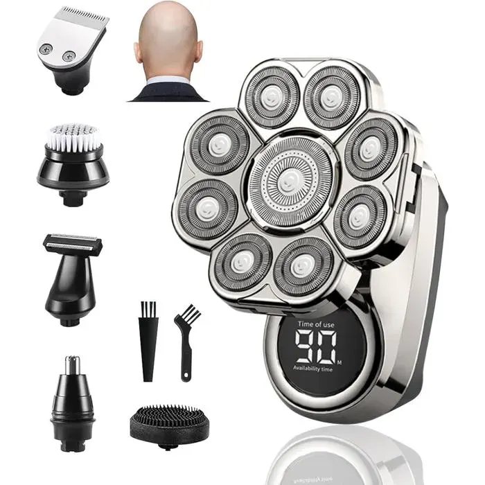 Rasoir Tete Chauve Homme 9D Rasoir Électrique Homme 6 in 1 Tondeuse Crane Chauve avec Écran LED Humide/Sec Étanche