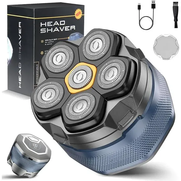 Rasoir Tete Chauve Homme Rasoir Electriques Hommes6D Rasoir Tete Hommes IPX7 Étanche pour Utilisation Humide RASOIR ELECTRIQUE