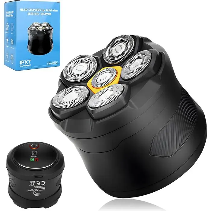 Rasoir Tete Chauve HommeRasoir Electriques Hommes 2 Vitesses6D Flexible Rasoir Crane Homme ChauveTête MagnétiqueHumide/sec