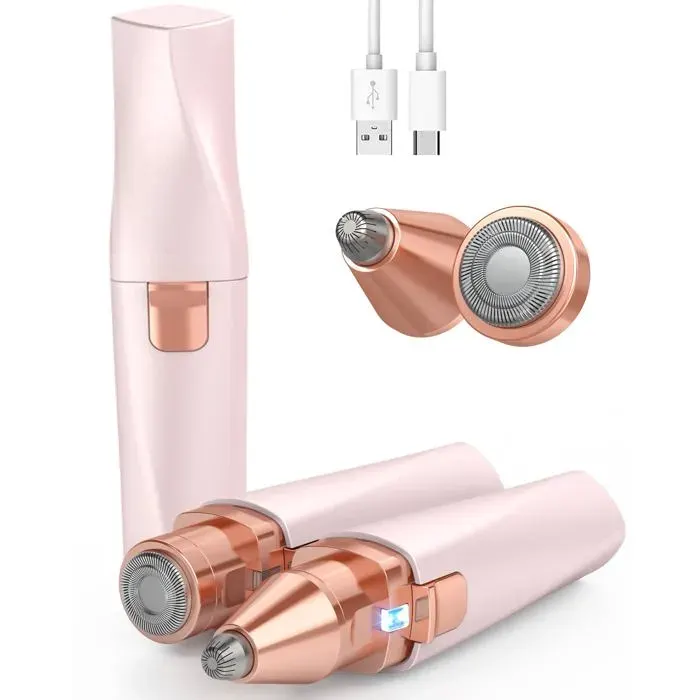 Rasoir Visage Femme & Tondeuse à Sourcils: 2 en 1 Rasoir Électrique Rechargeable avec Lumière LED Rasoir Visage Doux et Indolore