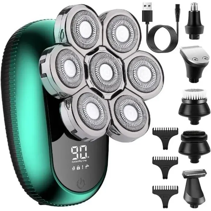 Rasoirs 9D à tête flottante pour hommes chauves étanche IPX7 sec/humide écran LED kit voyage bleu avec verrouillage