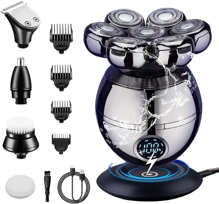 Rasoirs De Tête Pour Homme Rasoir Électrique 7D Pour Homme Chauve Rasoir Rotatif Étanche 5 En 1 Sans Fil Humide Et Sec Avec[J403]