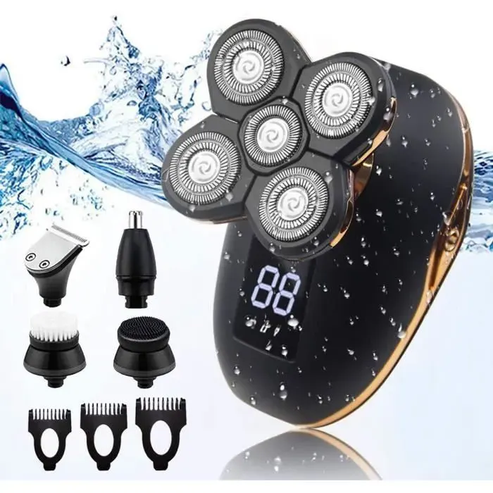 Rasoirs Électriques 5-en-1 pour Tête dHomme Chauve - Imperméable à lEau Charge Plus Rapide Écran LED - RASOIR ELECTRIQUE