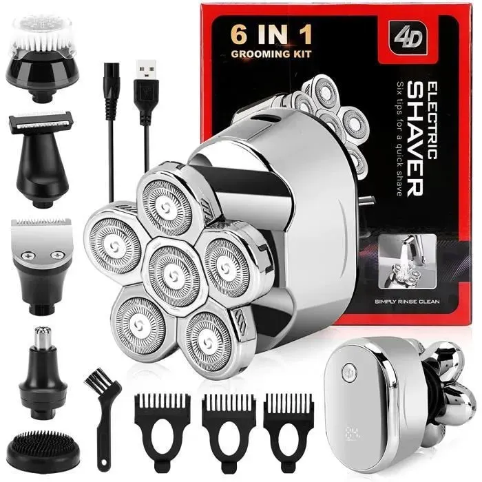 Rasoirs Électriques pour Hommes Rasoirs électriques 6 en 1 avec têtes de rasoir flottantes 6D Affichage à LED IPX RASOIR ELECTRIQUE