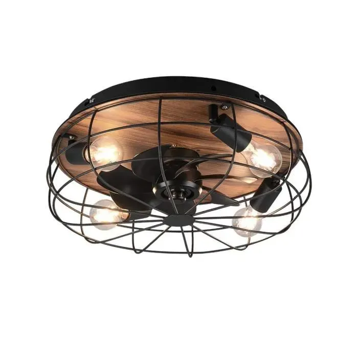 Reality Trondheim Ventilateur de plafond Trondheim moderne à 4 lumières noir mat effet bois télécommande