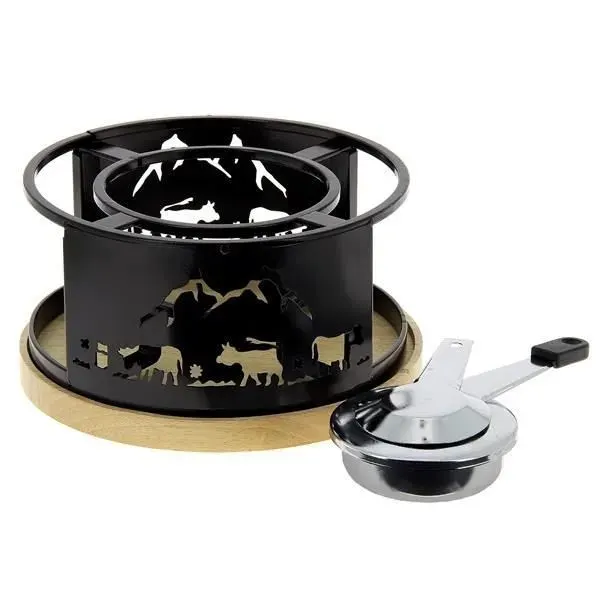 Réchaud à fondue - TABLE ET COOK - Ø21cm - Plateau bois - Vache - Noir