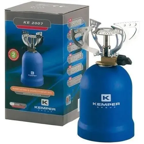 Réchaud à gaz KEMPER - Modèle sans piezo - 4 supports antidérapants - Système de fixation breveté — coloris Bleue