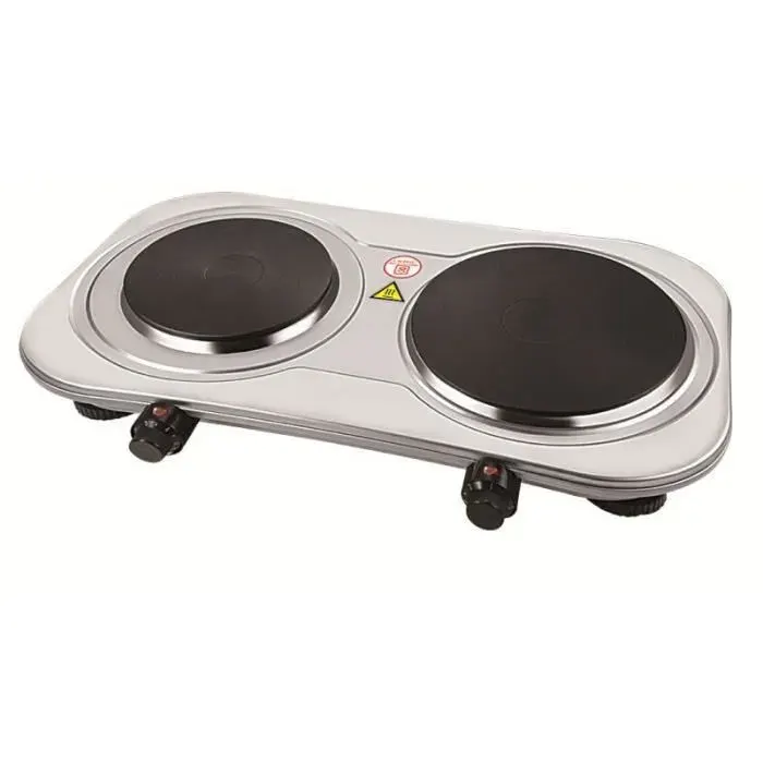 Réchaud Électrique Double - Inox - 2500 Watts - 2 Plaques Fonte - 5 Niveaux de Chauffage - Arrêt Automatique