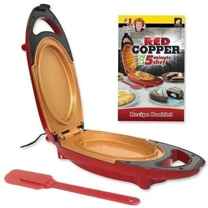 Red Coppe5 Minute Cooker + Spatule Mini Cuiseur électrique avec surface anti-adhésive en céramique renforcée(PDF recettes Francai