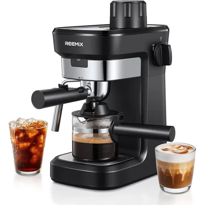 REEMIX Machine à Expresso 6 Bars Cafetière Compacte avec Décompression Automatique et Rich Crema pour Maison Noir