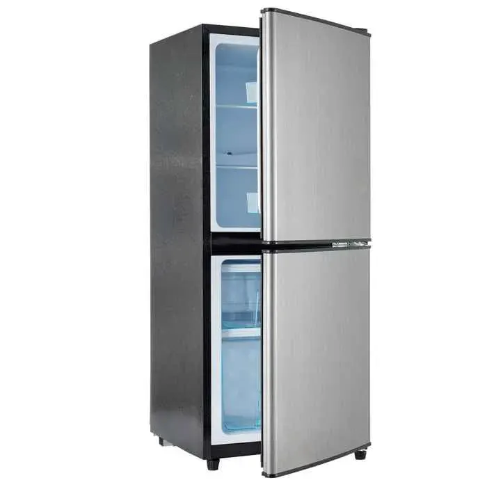 Réfrigérateur 2 portes 106 L 60 L + 46 L LED 7 niveaux silencieux 45 dB clayettes réglables argent