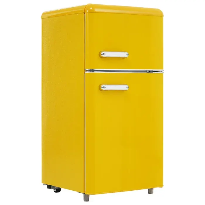 Réfrigérateur 2 portes 72 L congélateur 21 L classe E 120 kWh/an 39 dB jaune