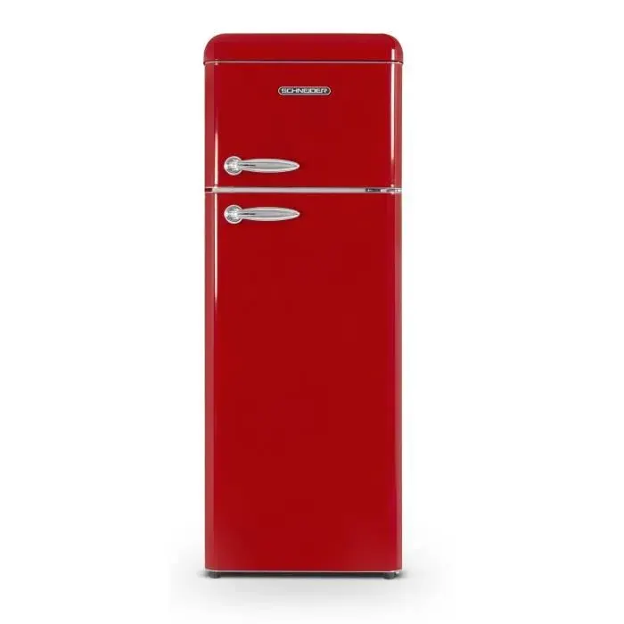 Réfrigérateur 2 portes Vintage SCHNEIDER SCDD208VR - 211L (172+39) - Froid statique - 3 clayettes verre - Rouge — coloris Noir