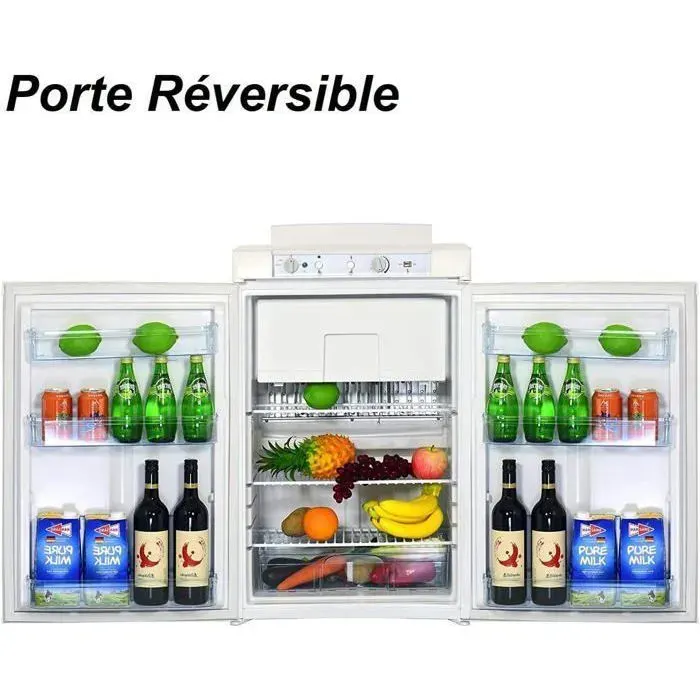 Réfrigérateur à gaz -100L-12V/220V/Gaz - avec congélateur - Camping Maison - Blanc