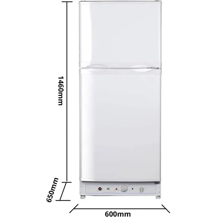 Réfrigérateur à gaz grande capacité - 185L (129+46) - 220V/Gaz -Dégivrage automatique - Porte réversible - 600 x 650 x 1460 mm