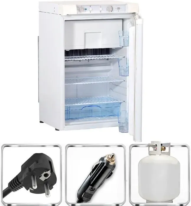 Réfrigérateur à gaz - SMETA -12V/220V/Gaz - 100 litres - avec compartiment congélateur - Réfrigérateur combiné - Porte réversible