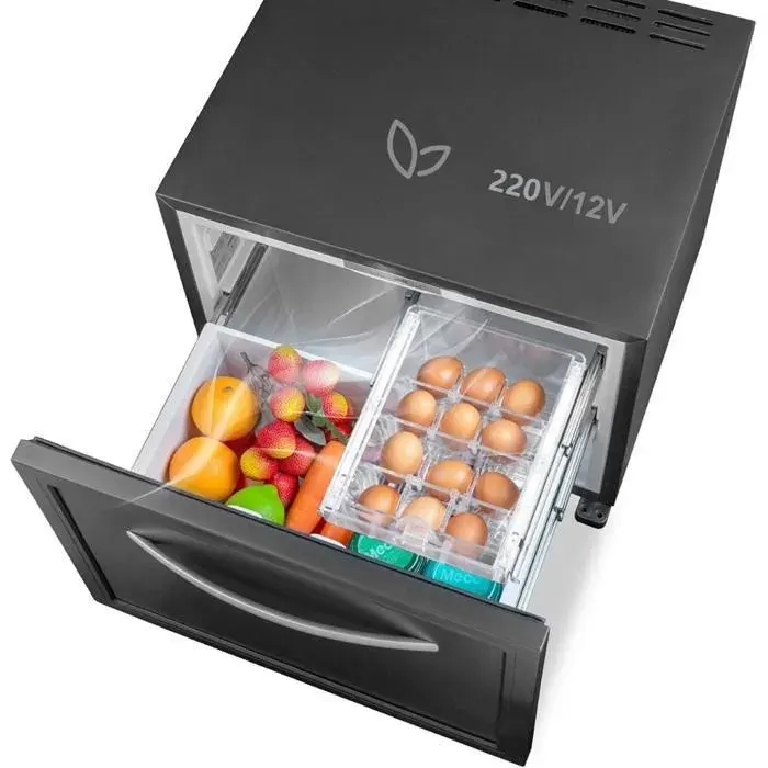 Réfrigérateur à Tiroir-50L-12V/220V-Mini Frigo Encastrable-LED-Peut être utilisé indépendamment ou intégré.