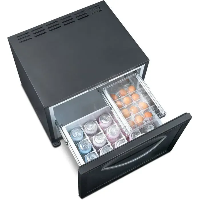 Réfrigérateur à Tiroir-50L-Mini Frigo Encastrable-12V/220V-avec LED et Contrôle Mécanique-pour Camping/Bureau/Maison-Noir