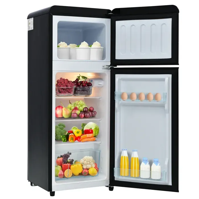 Réfrigérateur combiné noir 92L - design rétro 105x41cm 2 portes 64L frigo+28L congel LED 45dB pour petit espace