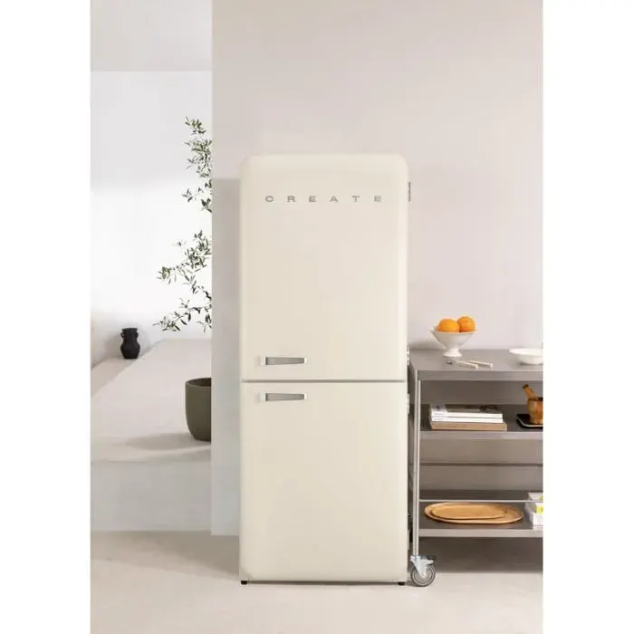 Réfrigérateur combiné rétro - Create - 401L - No Frost - Silencieux - Blanc cassé