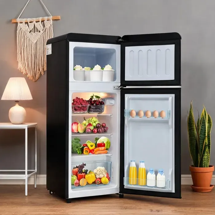 Réfrigérateur compact 92 litres - Congélateur supérieur - Design rétro - 1055 cm - Noir mat