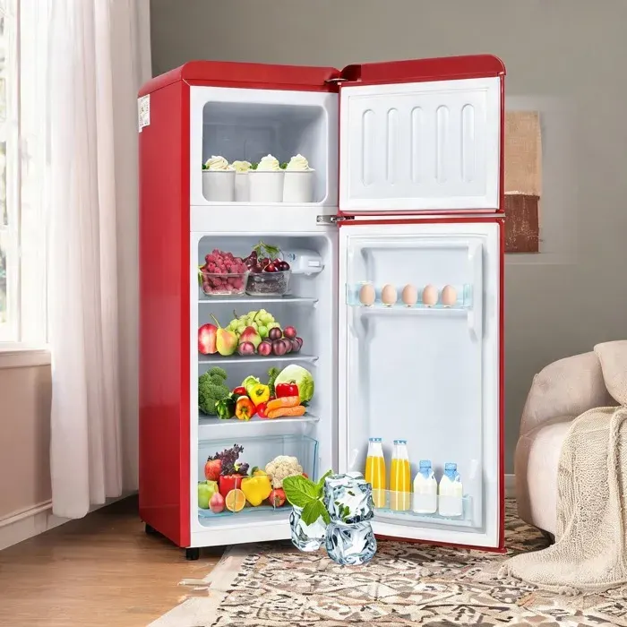 Réfrigérateur compact classic red 2 portes 92 L avec congélateur 28 L pose libre H1055 cm