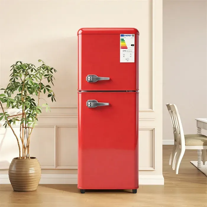 Réfrigérateur congélateur 2 portes - SINGULARITY - 112 L - Thermostat 7 niveaux - Classe E - Éclairage LED — coloris Rouge