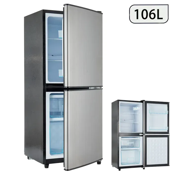 Réfrigérateur Congélateur Combiné 106L (60L+46L) - Frigo 2 Portes Pose Libre 4 Étoiles - Silencieux LED Thermostat - Noir