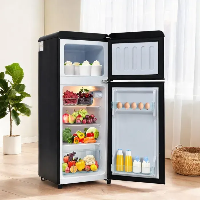 Réfrigérateur-congélateur compact 92 L deux portes style rétro noir mat