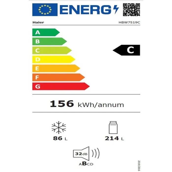Réfrigérateur congélateur en bas Haier HBW7519C Blanc — vue 2