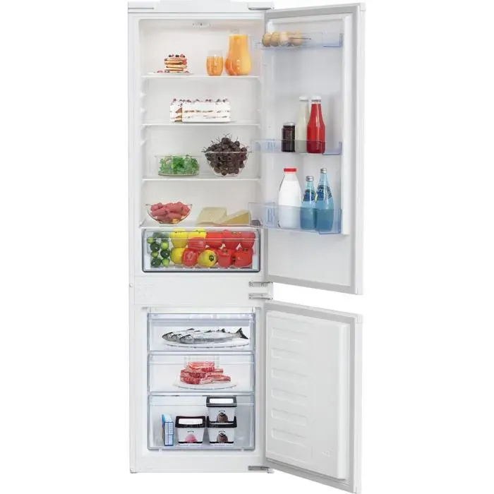 Réfrigérateur-congélateur encastrable BEKO - Porte réversible - 193L + 78L - Classe E