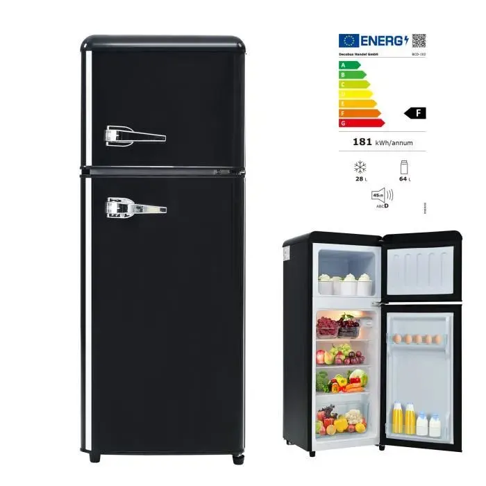 Réfrigérateur congélateur haut - 2 portes 92 L (28+64) - L41 cm x H1055 cm - Noir