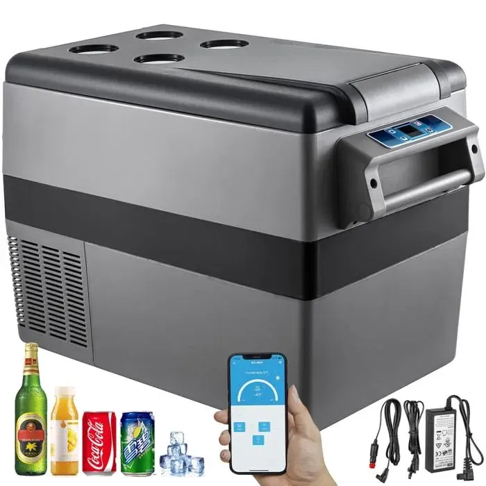 Réfrigérateur Congélateur Portable 45L Glacière Électrique 12/24V 60W Double Zone -20°C Silencieux Voiture Camping