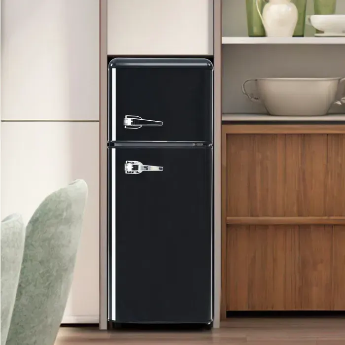 Refrigerateur congelateur retro 2 portes 92 L noir pose libre classe D LED