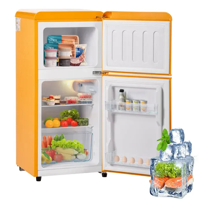 Réfrigérateur‑congélateur rétro 60 L 22 L de congélation couleur jaune antique deux portes pour cuisine et bureau