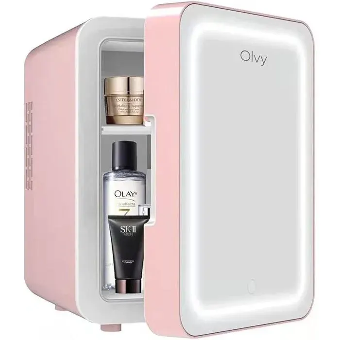 Réfrigérateur Cosmétique 4 Litres Mini Frigo Mini Réfrigérateur Portable Avec Miroir LED Petit Réfrigérateur pour Fridge Rose