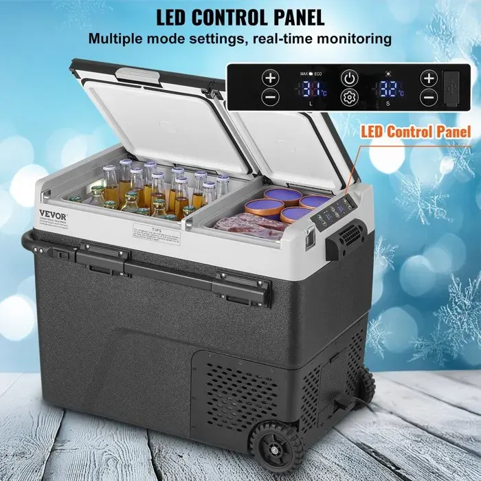 Réfrigérateur portable 58 L double zone -20°C à 20°C 12V roulettes – pour camping voiture bateau